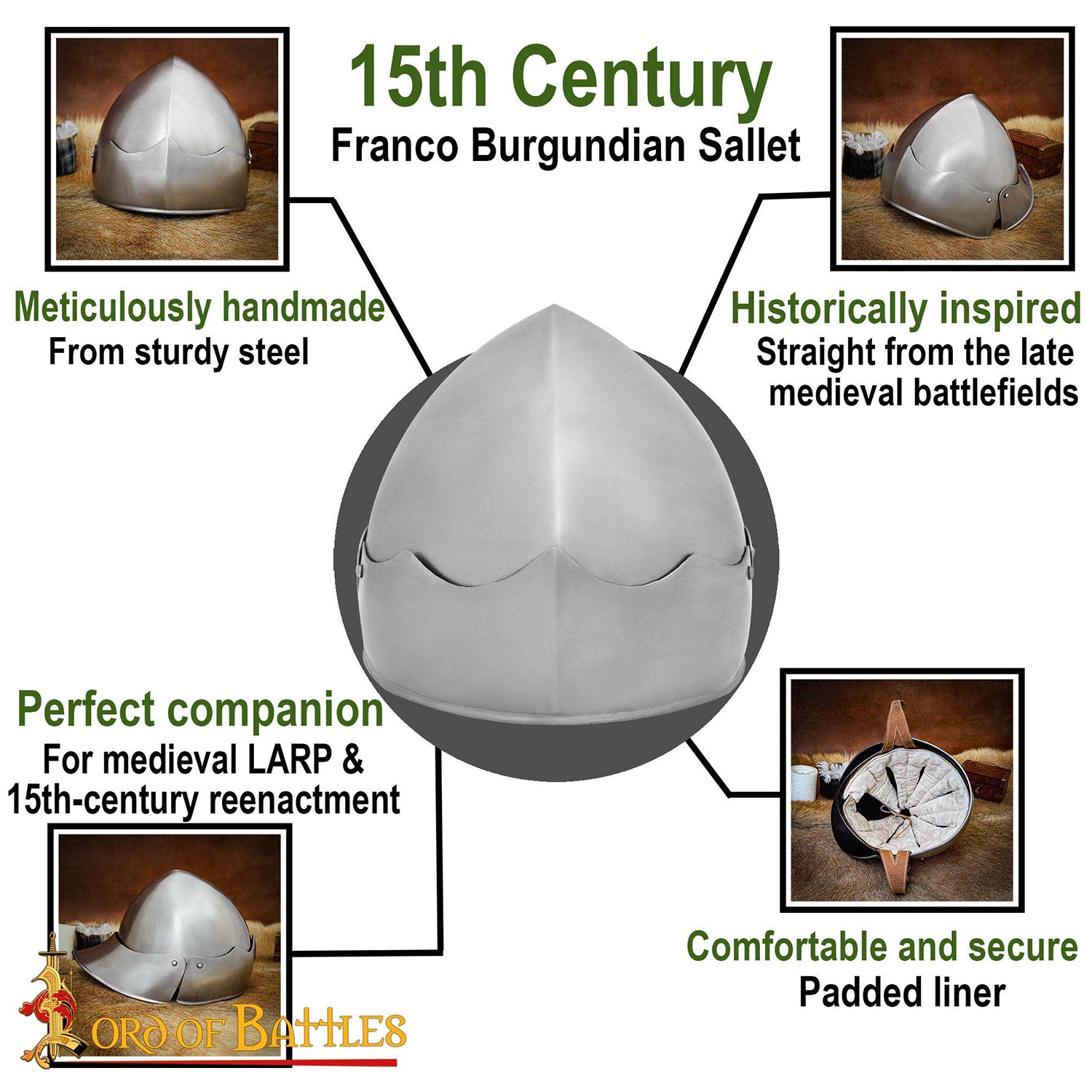 Casque de sallet bourguignon du XVe siècle avec doublure